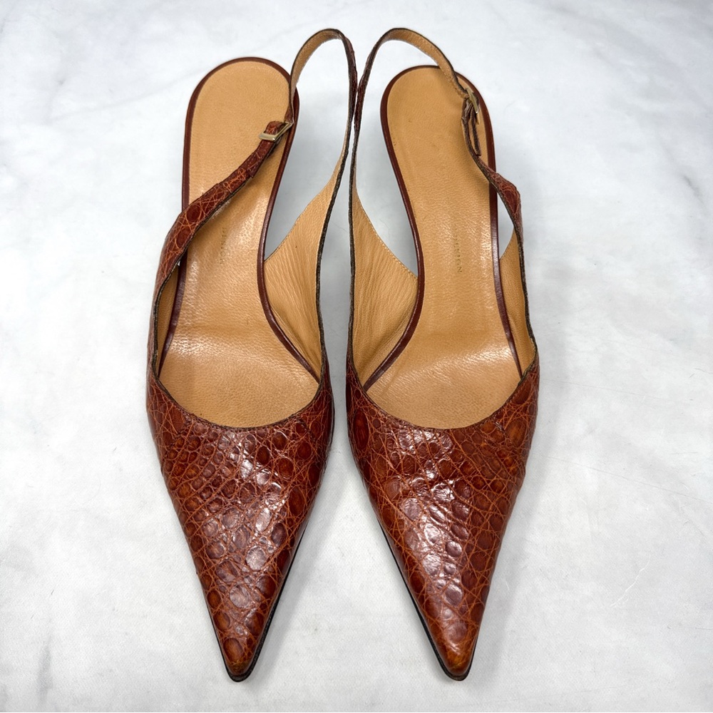 Giuseppe Zanotti Vicini Vintage Y2K Croc Pointed Toe Slingback Kitten Heel Pumps